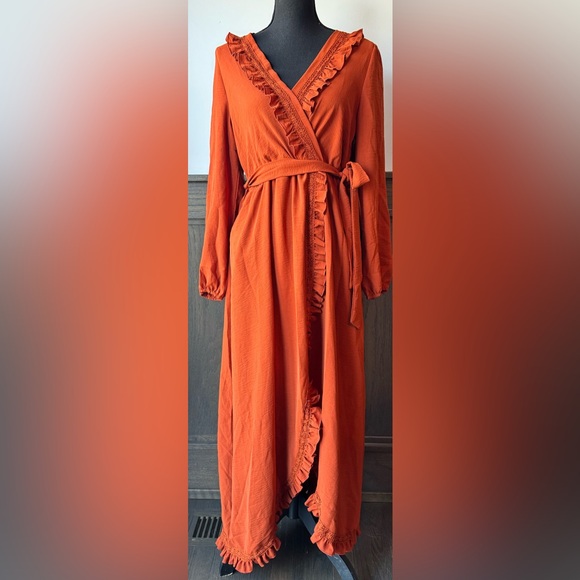Simplee Apparel Terracotta Long Sleeve Boho western Dress NWT Medium - Picture 2 of 8